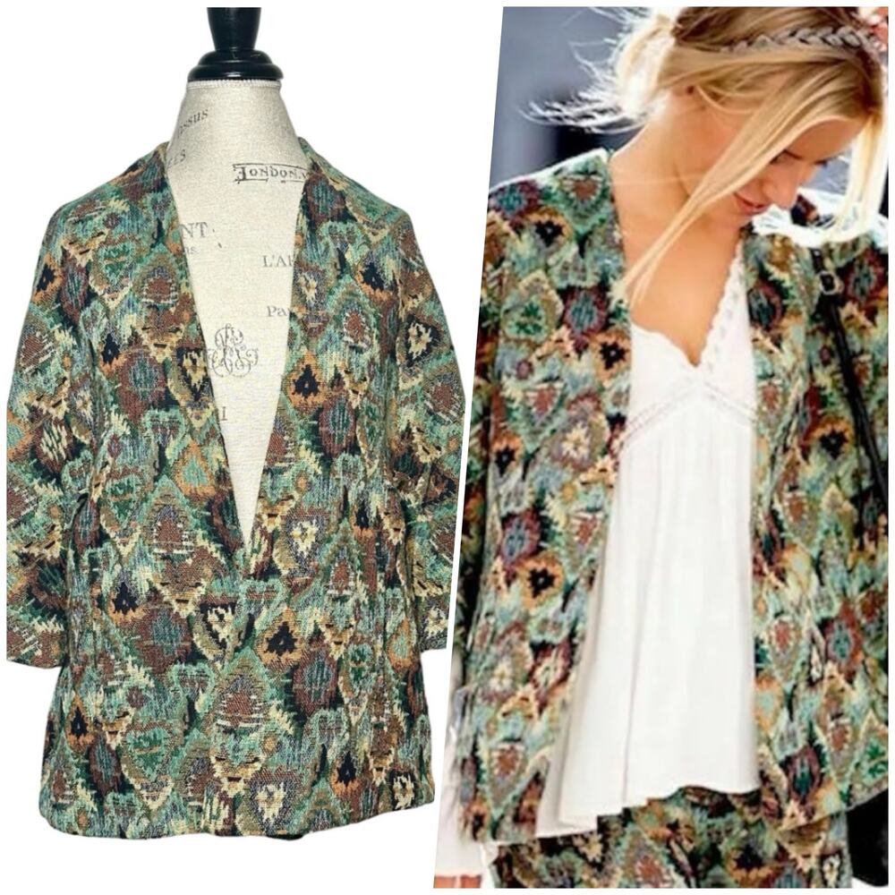 Zara Basic | Women | Tapestry Cape Sleeve Open Front Kimono Coat | Small